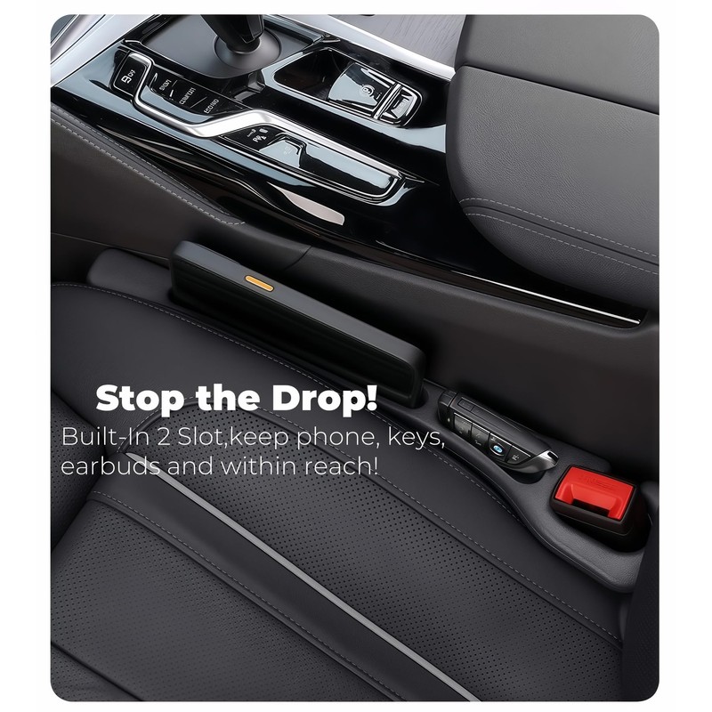 Car Seat Gap Filler 2 Pack, Dual-Slot Gap Plug No-Drop