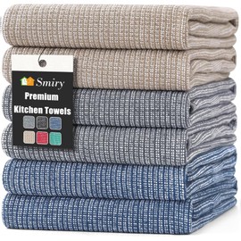smiry Premium Kitchen Towels(18"x 28", 6 Pack), Large Cotton Dish Cloths Set, Flat & Terry Towel Highly Absorbent Tea Towels with Hanging Loop, Mixed Color