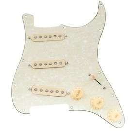 Musiclily Pro-SE ST-60SE Pre-wired SSS Pickguard with Staggered Alnico 5 Pickups for Strat Style Electric Guitar, 4Ply Aged White Pearl
