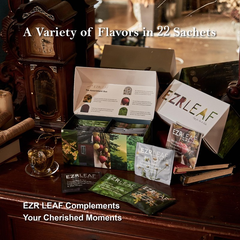 EZRLeaf Tea Assortment Box 22 CT, Presentation Sampler, Gift Box,