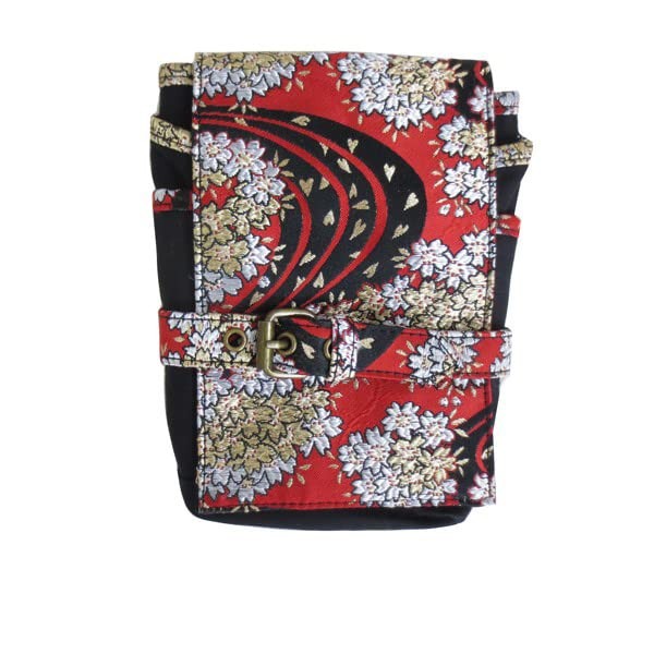 Ken Onishi B28-411 Shoulder Bag, Brocade 3-Way Waist Shoulder Bag, W 5.9 x H 7.9 x D 1.0 inches (15 x 20 x 2.5 cm), Cherry Blossom Blue, Ripple, running water cherry blossom