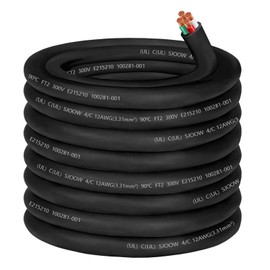 100ft 12/4 Wire 12AWG SJOOW Cable Wire 12 Gauge SJOOW Cord Portable Power Cable 300V 4 Conductor 12/4 Gauge Extension Cord for Motor Lead,Generator,Light,NEMA 14-20 RV Invert,EV Car Battery Charger