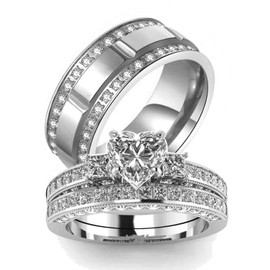 TWO RINGS Wedding Ring Sets His And Hers Promise Ring Couples Bridal Sets Women 925 Sterling Silver square Cz Man Stainless Steel Brushed Finished Wedding Bands, women's size 7 & men's size 8, Paper,