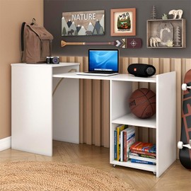 Liventra Computer Desk White – Compact Folding Home Office Desk with 2 Storage Shelves – 55.5" W x 17.7" D x 30.7" H South Carolina