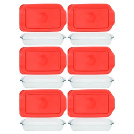 Pyrex (6) 232 2qt Glass Baking Dishes & (6) 232-PC Red Plastic Lids