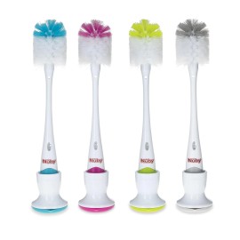 Nuby 2 in 1 Bottle and Nipple Brush with Stand, 1 Pack, Colors May Vary