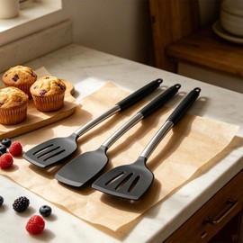 Kit de 3 Espátulas de Silicona Resistentes al Calor, Espátulas de Silicona Flexible, Espátula para Cocinar Antiadherente para Wok, Sartén, Voltear Huevos, Panqueques y Carnes (Negro)
