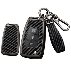 SANRILY Carbon Fiber Pattern Flip Key Fob Cover Case Fit for Hyundai Accent 2022 2021 Kona Santa Fe Tucson Venue Sonata Veloster Solaris 2 I30 I35 I40 Ix35 Keyless with Keychain Black