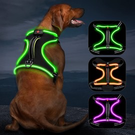 Light Up Dog Harness No Pull LED Dog Harness with Handle Vizbrite Rechargeable Lighted Dog Vest Harness for Small/Medium/Large/X-Large Size Dogs No Pull, 4 Point Adjustable Dog Harness