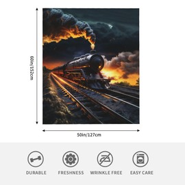 HGSCHYU Vintage Dusk Steam Train Locomotive Throw Blanket 60''x50, Soft Flannel Bed Blankets for Kids Girl Boys, Lightweight Microfiber Blanket for Sofa Living Room Bedroom