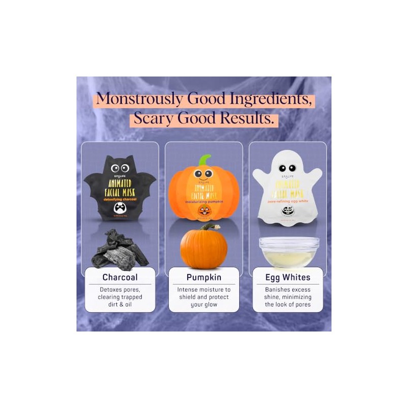 Spa Life Mascarilla de Halloween animada con diseño de calabaza,