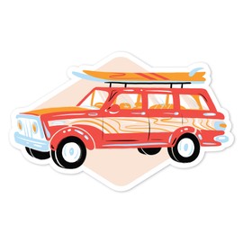 Die Cut Sticker Secret Surf Spot Collection, Woody Wagon with Surfboards, Vinyl Sticker 3 to 6 inches, (Waterproof Decal for Cars, Water Bottles, Laptops, Coolers), Large