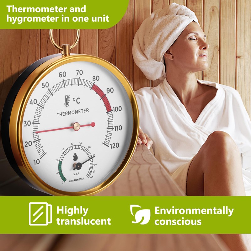 2-in-1 Sauna Thermometer and Hygrometer, Stainless Steel Round Sauna Thermo-Hygrometer