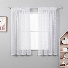 MYSKY HOME Curtain White Set of 2 Curtains with Ruffle Tape Sheer Voile Curtain Children's Room Curtains Living Room Modern Embroidery Transparent Decorative Curtain for Bedroom H 160 x W 140 cm White