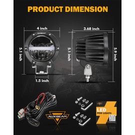 Auxbeam 4 Inch 110W Round Offroad Lights, Amber DRL Design 11000LM LED Light Pods, Super Bright 7035 SMD LED Work Driving Fog Light with DT Wiring Harness Kit for Truck Jeep Pickup SUV ATV UTV, 2 PCS