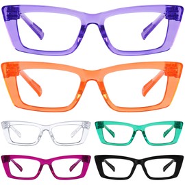 Gr8Sight Metalless Screwless Spring Hinge Reading Glasses for Women - 6 Pack Ladies Cat Eye Readers +3.75