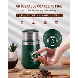 SHARDOR Electric Super Silent Blade Coffee Grinder, Timed Grind Control Rotary Knob, Adjustable Coarse to Fine for Coffee Beans, Spices & Herbs, with 1 Removable Stainless Steel Bowl, Green