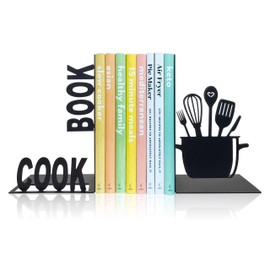 Decorative Kitchen Book Ends, Unique Metal Cookbook Holder Kitchen Bookends Storage for Shelves, Farmhouse Kitchen Decorations Book Holder Supports for Book-Rack Desk