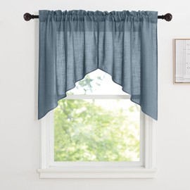 RYB HOME Swag Valances for Living Room, Linen Blend Curtains Semi Sheer Window Toppers, Airy Soft Breathable for Home Decoration, Farmhouse, Kitchen, Cafe, Width 36 x Length 36, Stone Blue, 2 Panels