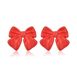 Red Bow Earring for Women Matte Red Paint Bow Knot Statement Earrings Bow Studs