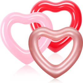 3 Pcs Inflatable Heart Pool Float 47.3 x 39.4 Inch Swim Heart Shaped Pool Rings for Adults Teens Water Fun Heart Floatie Summer Swimming Tube for Pool Beach Bachelorette Party (Red, Rose Gold, Pink)