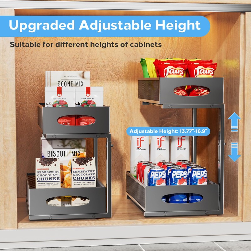 Under Sink Organizer, 2 Tier Pull out Cabinet Organizer Baskets