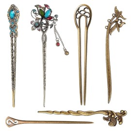 Pack of 6 Antique Hair Pins, Bronze Hair Sticks, Retro Hair Sticks, Chinese Vintage Hair Sticks, Women's Elegant Hair Stick for Decorative Hair, Solid Hairstyle