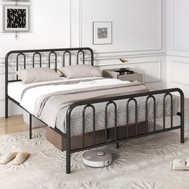 Giantex Queen Size Metal Platform Bed Frame, 14-Inch Heavy-Duty Bed Frame with Headboard and Footboard, Modern Metal Slats Mattress Foundation for Storage, No Box Spring Needed, Queen Bed, Black