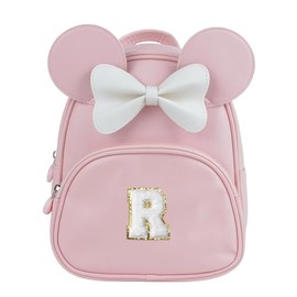 QLOVEA Backpack for Girls Kids Toddler, Bookbag for Teen Girl Kids Birthday Gifts, School Backpack for Girls with Cute Bow, Initial Pink R