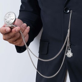 DerMacht Single Albert Pocket Watch Chain T-Bar with Hollow Essential Oil Diffuser Pendant Silver