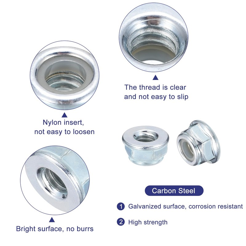 Sourcing Map 10Pcs 1/4"x20mm Flange Nylon Insert Lock Nuts, Carbon
