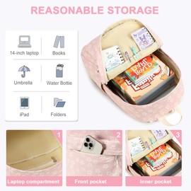 School Backpack Teen Girls Lightweight Bookbags Elementary Middle School College Back Pack Women Laptop Casual Daypacks (Little flower pink)