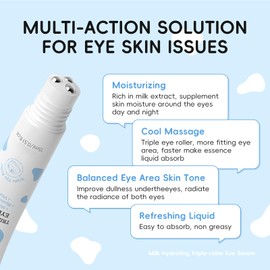 ARAKY Milk Eye Cream for Dark Circles and Puffiness, Hydrating Triple-roller Eye Serum, Improve Skin Elasticity, Intense Moisturizing Dullness, Dryness, Reduce Fine Lines, Skin Care Cream 0.51 oz