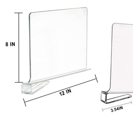 ikaufen 12pcs Clear Acrylic Shelf Dividers, 8 Inches Tall Vertical Purse Separators for Closet Perfect for Bedroom, Kitchen and Office Shelves, Adjustable Acrylic Bookshelf for Organization