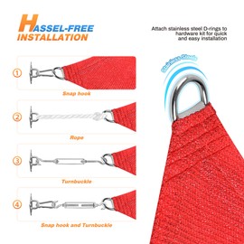 TANG Sun Shade Sail 16' x 15'10" Square Red Sun Shade Canpoy with Hardware Kit Rectangle Shade Cloth U*V Block for Patio Garden School Park Outdoor Facility and Activities