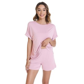 WiWi Women's Pajamas Sets Soft 2 Piece Lounge Summer Short Sleeve Tops and Shorts Sleepwear Pjs Set S-XXL, Pink, Large