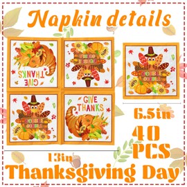 Thanksgiving Napkins, 40Pcs Turkey Thanksgiving Napkins Disposable Thanksgiving Paper Napkins Maple Leaves Pumpkin Turkey Party Decorations Napkins for Friendsgiving Thanksgiving Fall Decorations