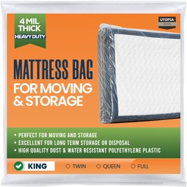 Utopia Home King Size Mattress Bag for Moving, 4 Mil Heavy Duty Plastic Storage Bag, Mattress Encasement Cover Fits Mattresses up to 14 Inches
