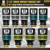 KIRXST 9 Piece 1/2" Drive Impact Socket Set, Metric Axle