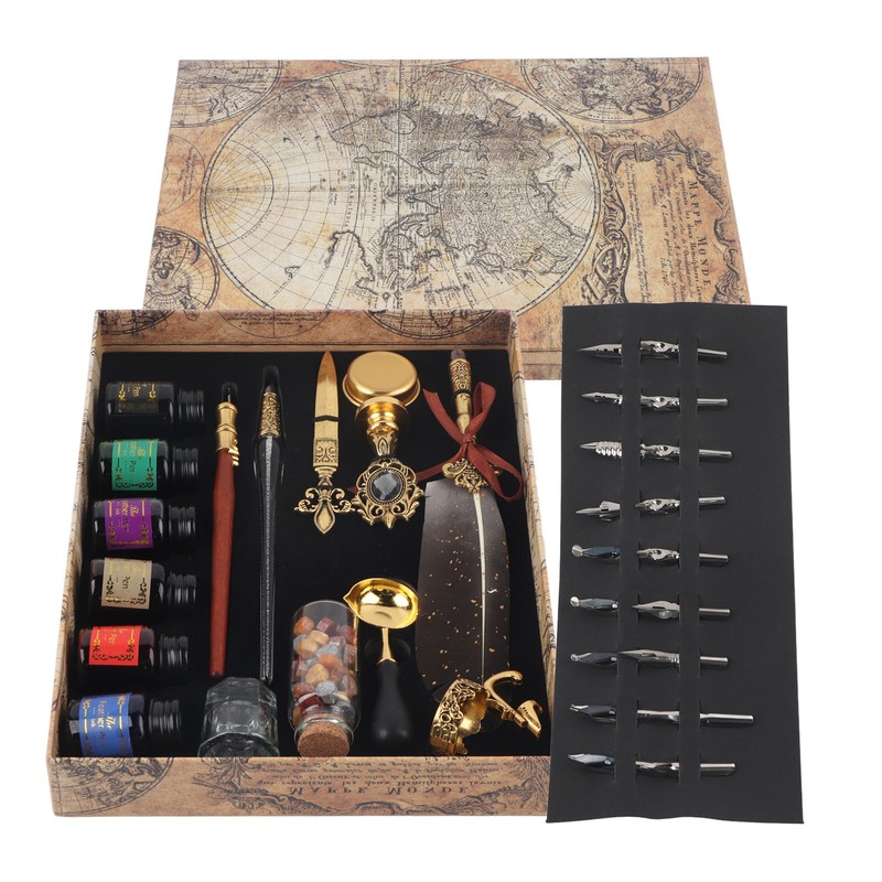 Feather Pen Set European Style British Retro Lacquer Stamp Dipped