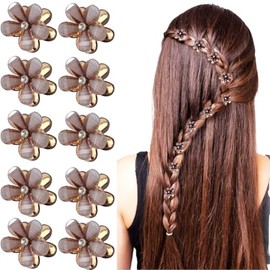 10 Mini Broches Pinza Flor Colores Accesorio Broche Flor de Perlas Peinado Elegante Horquilla Para Pelo Hair Mujeres Niñas Flores de Perlas Decoracion de Cabello Paquete (Café)