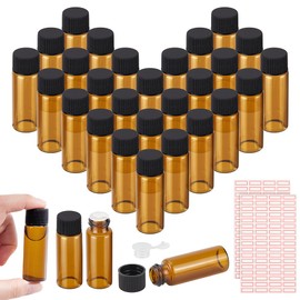 NBEADS 30 Pcs Amber Glass Bottle, Amber Glass Bottle Small Oil Vial Sample Bottles 15ml(0.51fl. oz) with Screw Caps for Essential Oils, Chemicals, Perfumes, Dark Goldenrod, 0.86x2.5Inch