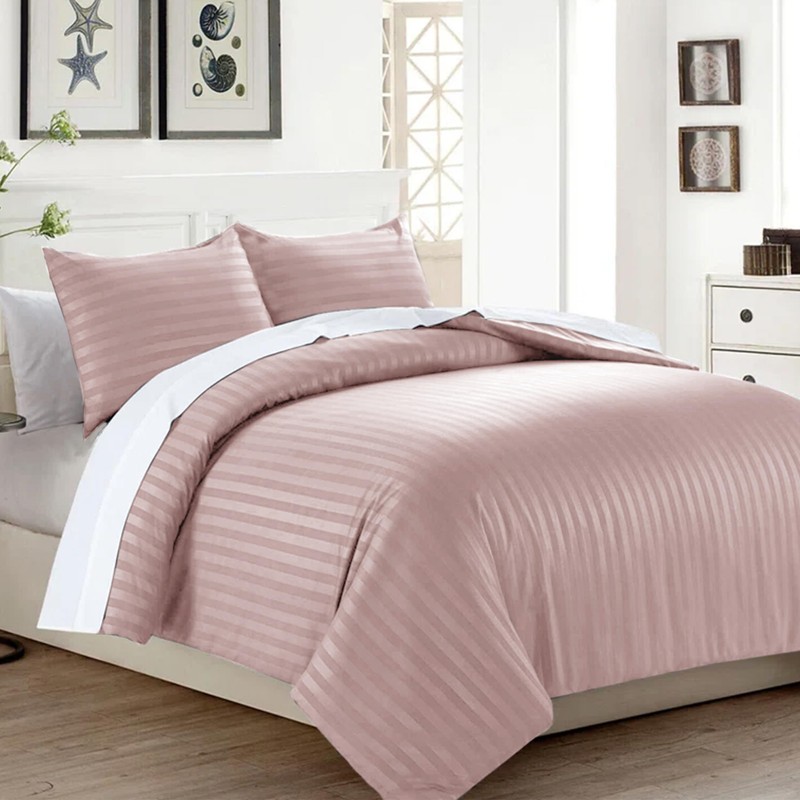 Simply Amelia Satin Stripe Single Blush Duvet Cover Sets Premium