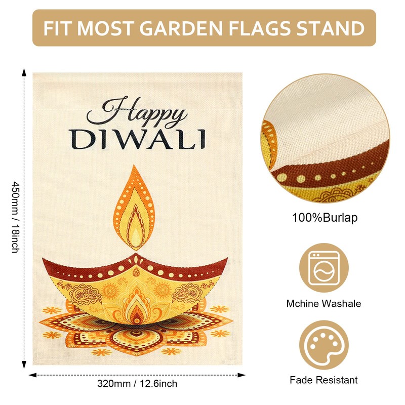 Happy Diwali Garden Flag Vertical Double Sided Lotus Flower Oil