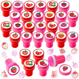 MotiMind 24 Pcs Strawberry Party Favors Berry First Birthday Party Favors Strawberry Mini Stamps for Kids Self Ink Stampers with 12 Designs Gift Rewards for School Supply Goodie Bag Shortcake