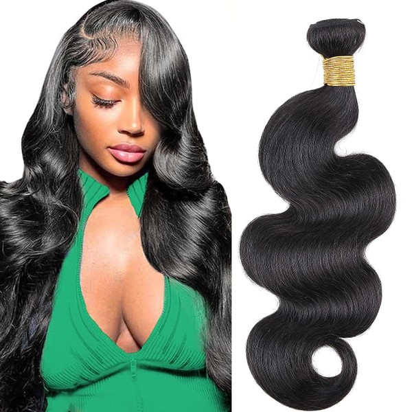 AUTTO Hair Unprocessed Brazilian Virgin Hair Body Wave One Bundle Virgin Human Hair Extension Weave Weft Natural Black Color (100+/-5g)/pc Can be Dyed and Bleached (10, body Wave Bundle)