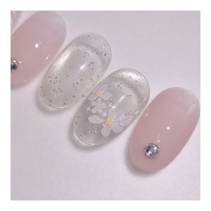 Handmade Nail Tip Sakura Bloom - Almond Long / 수제네일팁