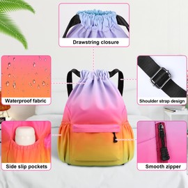 Tesmien Drawstring Bags,Waterproof Swimming Bags Unisex Sports Backpacks for Kids Adult, Large Drawstring Sackpacks Bags for School Gym Sports Travel Swimming-Colorful