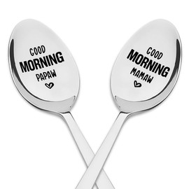 Good Morning Papaw Mamaw Spoons for Dad Mom Mothers Day Gifts for Mama Dad Fathers Day Gift for Father Papa Mother Father Anniversary Birthday Gifts for Mommy Daddy Valentines Day Gifts for Women Men