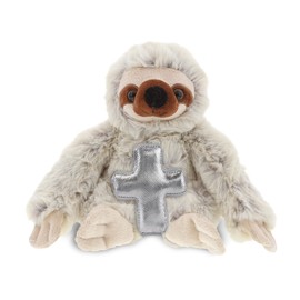 DolliBu Sloth Stuffed Animal with Silver Cross and Personalization - Religious Baptism Gifts for Boys and Girls, Dedication Christening Gifts Plush Prayer Toy Healing Teddy Bear - 7.5 Inches